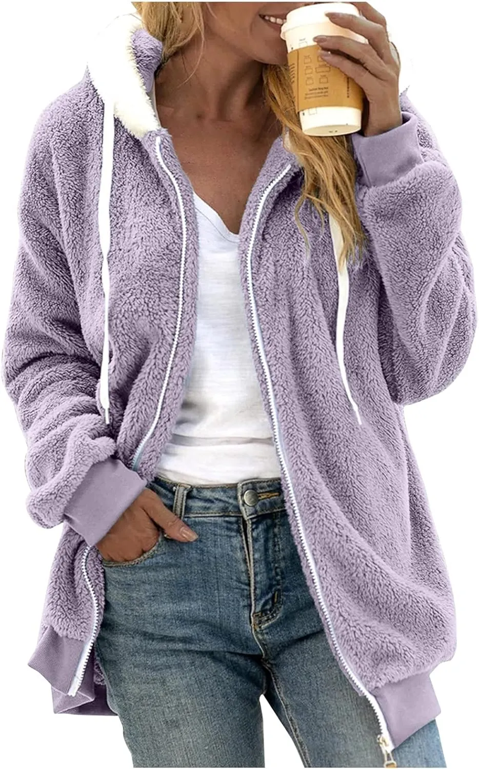SHAOBGE Oversized Fuzzy Fleece Jackets For Women Fashion 2024 Color Block Faux Fur Cardigan Coat Shaggy Warm Winter Outerwear