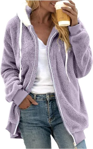 SHAOBGE Oversized Fuzzy Fleece Jackets For Women Fashion 2024 Color Block Faux Fur Cardigan Coat Shaggy Warm Winter Outerwear