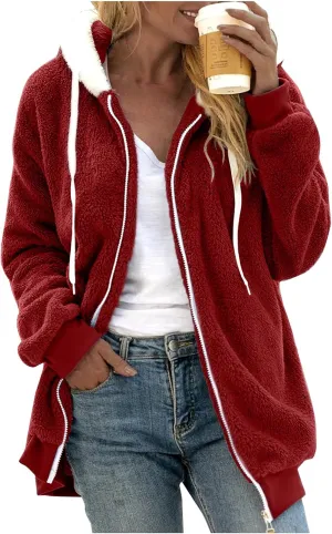 SHAOBGE Oversized Fuzzy Fleece Jackets For Women Fashion 2024 Color Block Faux Fur Cardigan Coat Shaggy Warm Winter Outerwear