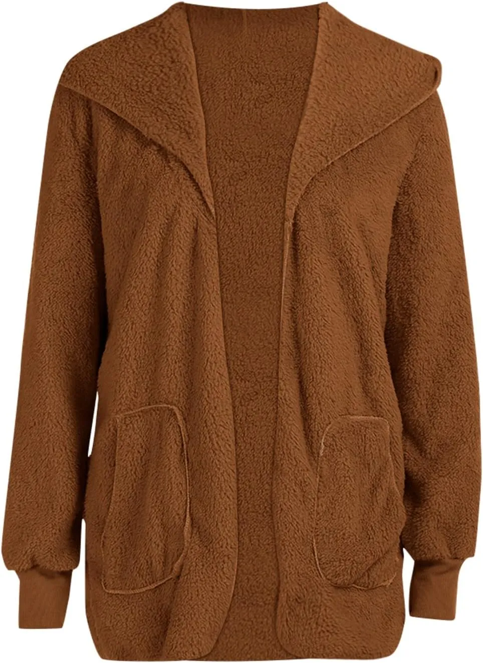Sherpa Fleece Jacket for Women Plus Size Open Front Cardigan Sweaters Soft Fluffy Outerwear Winter Coats with Pocket