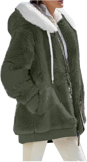 Sherpa Jacket Women Fleece Zip Up Jacket Winter 2024 Trendy Fuzzy Warm Hoodie Outerwear Coat with Pockets