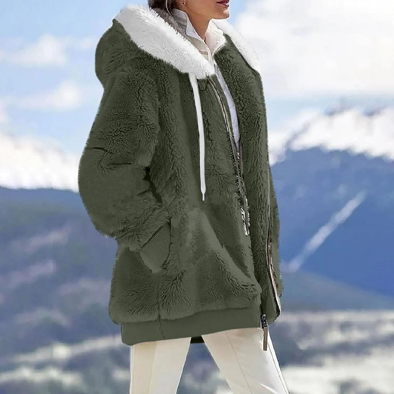 Sherpa Jacket Women Fleece Zip Up Jacket Winter 2024 Trendy Fuzzy Warm Hoodie Outerwear Coat with Pockets