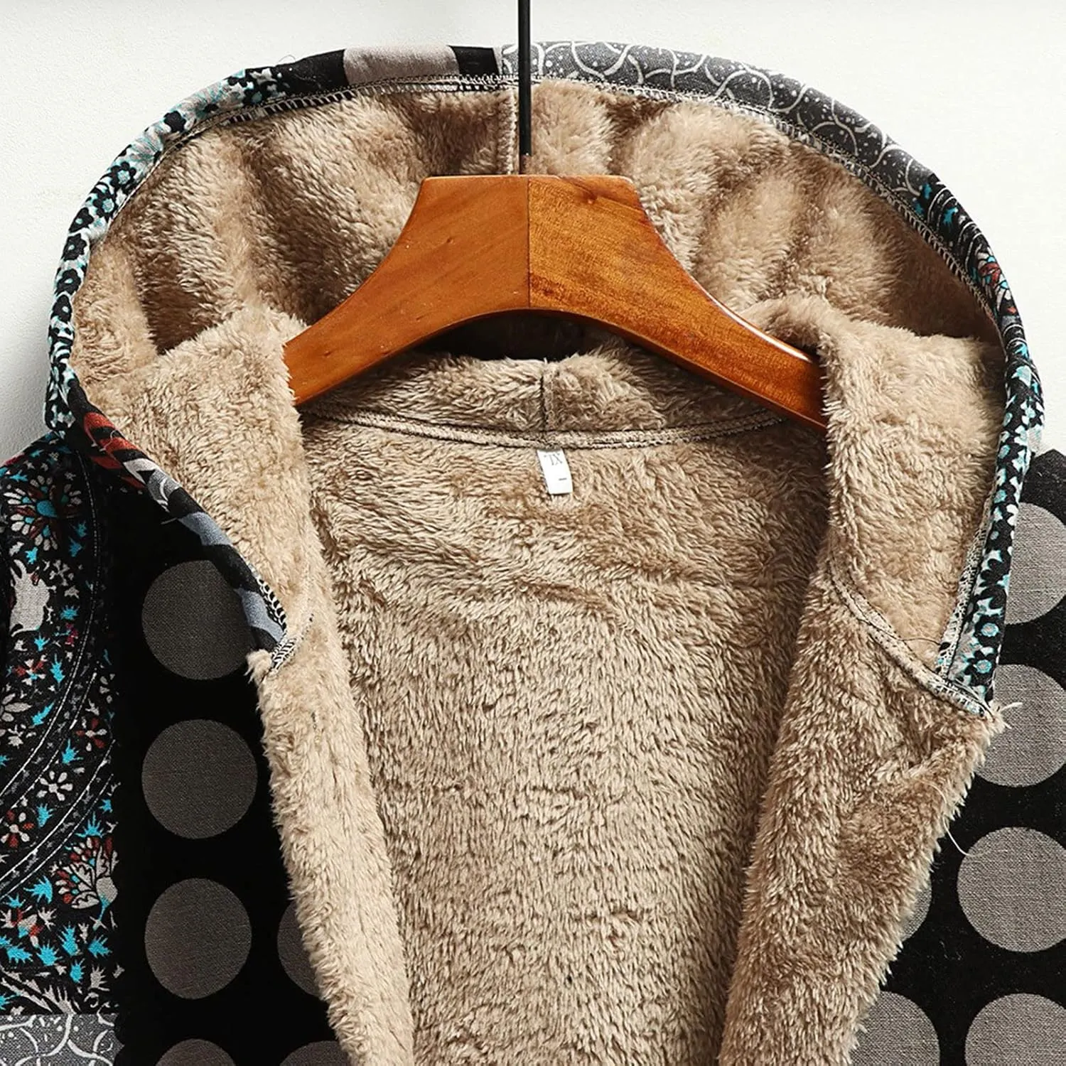 Sherpa Lined Jacket for Women Thick Long Sleeve Warm Winter Coats Vintage Western Print Fleece Outwear Hoodie