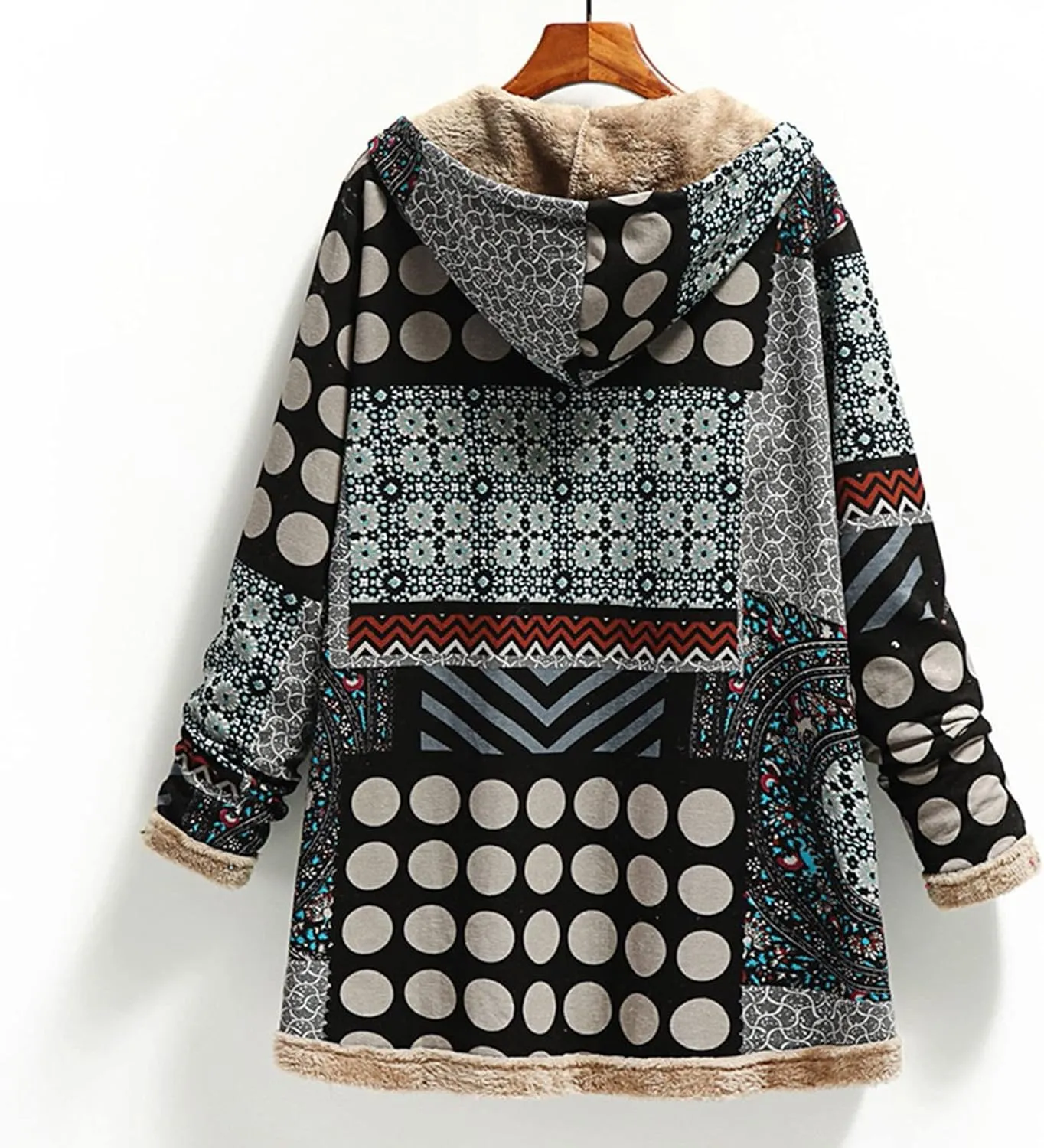 Sherpa Lined Jacket for Women Thick Long Sleeve Warm Winter Coats Vintage Western Print Fleece Outwear Hoodie