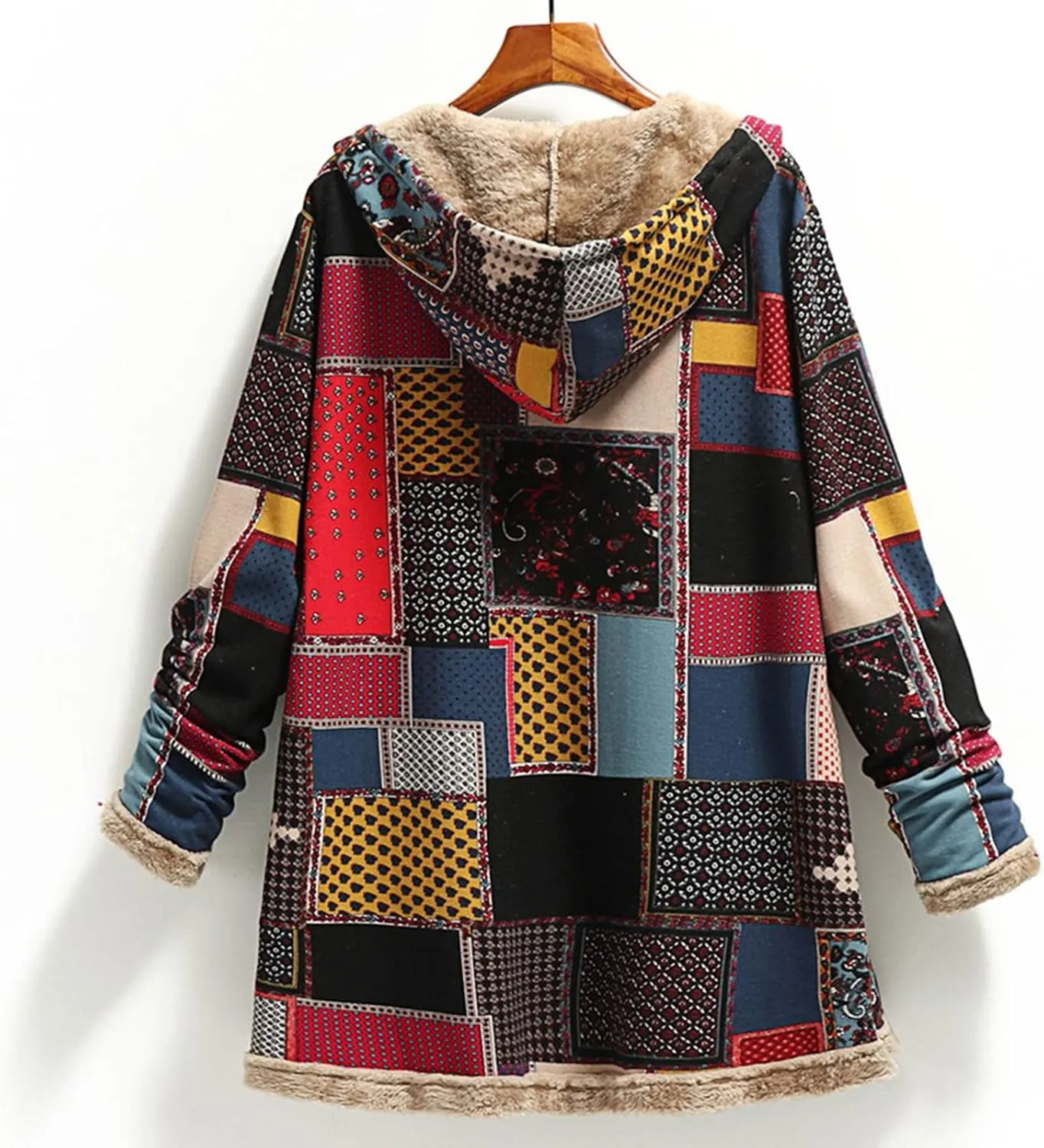 Sherpa Lined Jacket for Women Thick Long Sleeve Warm Winter Coats Vintage Western Print Fleece Outwear Hoodie