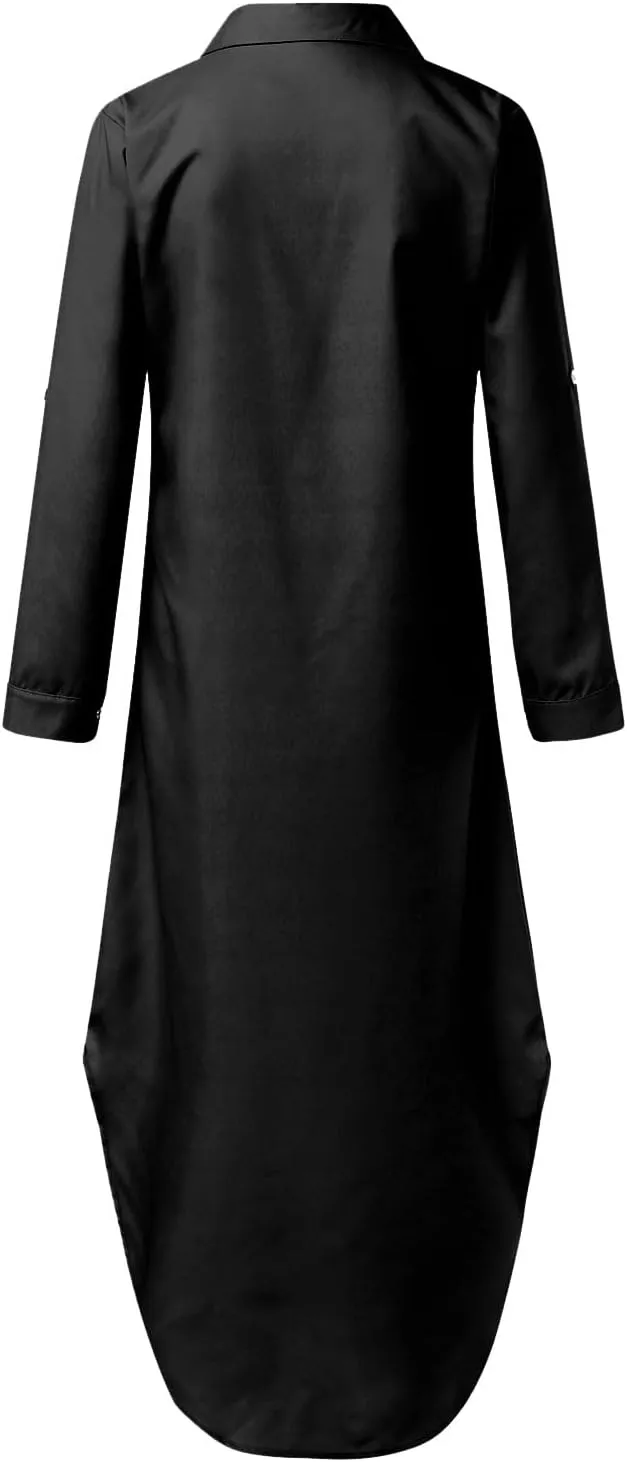 Shift Dress for Women V Neck Short Sleeves Solid Color Casual Flowy Summer Dresses Long Sleeve Button Down Loose Shirt Dress