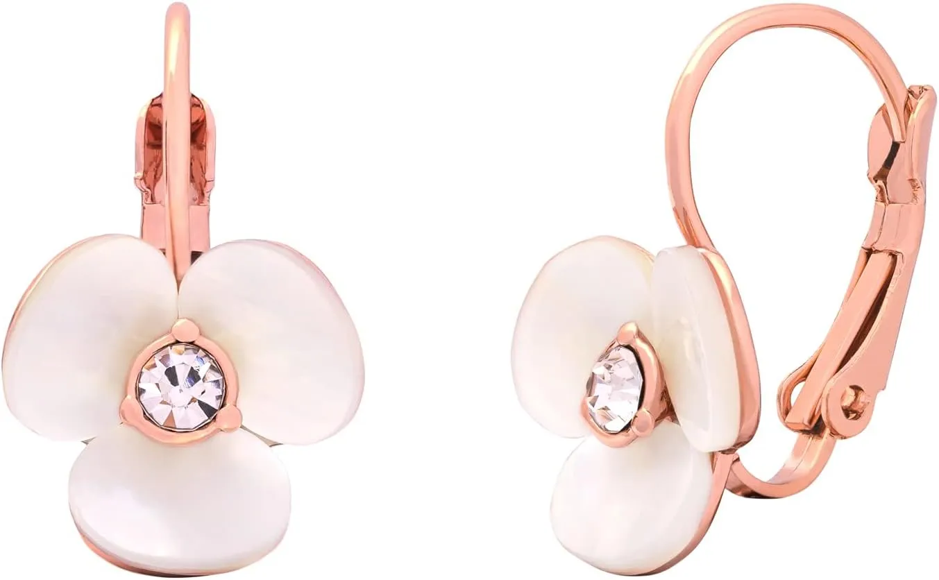 Shimmer Rose Gold Leverback Flower Drop Earrings - Natural Elegance in a Floral Bloom