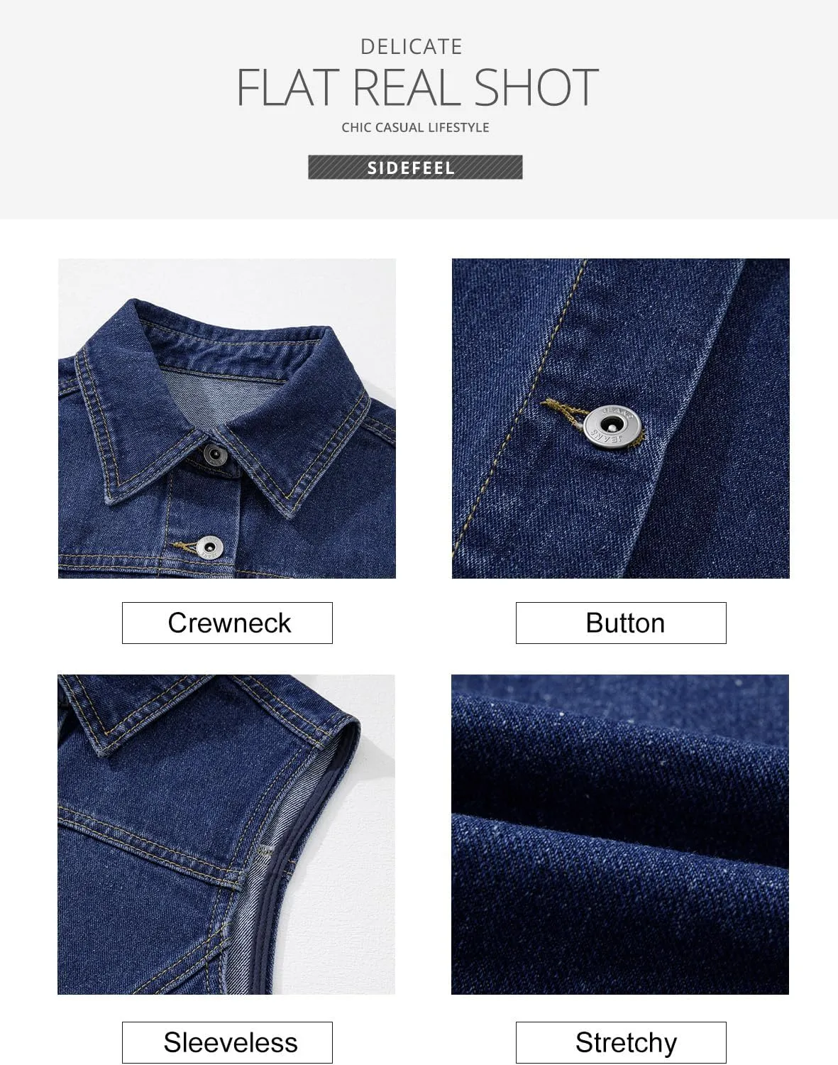 Sidefeel Women's Denim Vest Sleeveless Collared Zimbaplatinum Crop Jean Vest Top Button Down Waistcoat