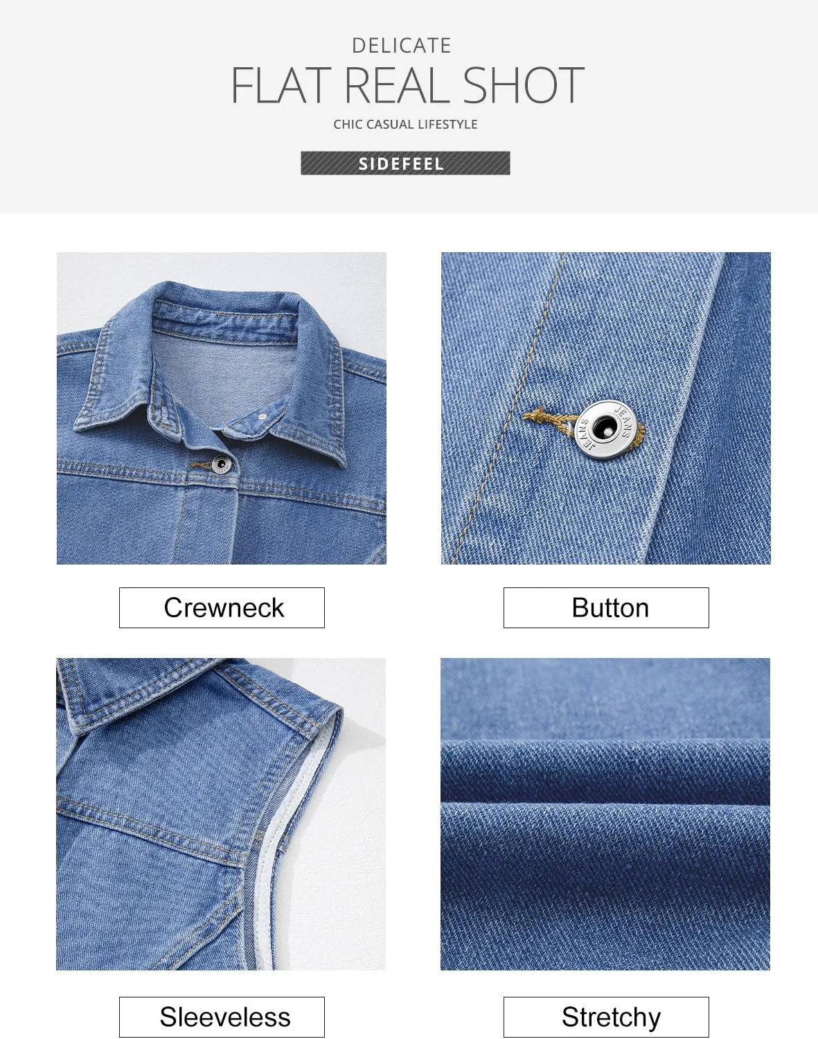 Sidefeel Women's Denim Vest Sleeveless Collared Zimbaplatinum Crop Jean Vest Top Button Down Waistcoat