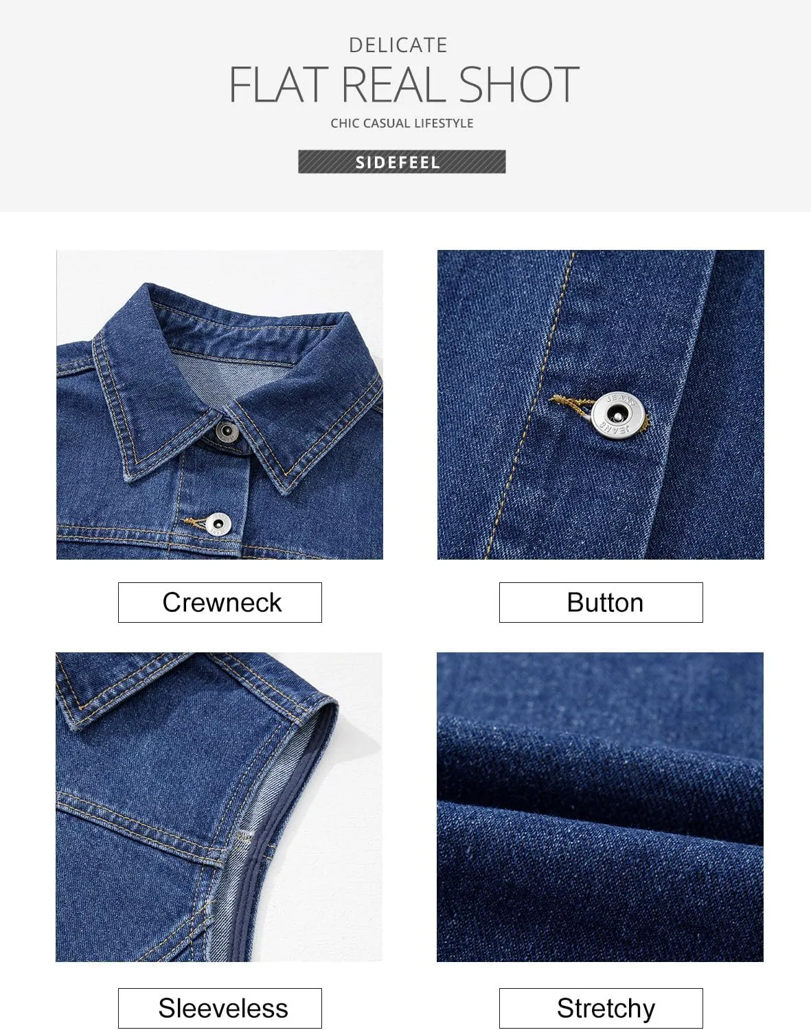 Sidefeel Women's Denim Vest Sleeveless Collared Zimbaplatinum Crop Jean Vest Top Button Down Waistcoat