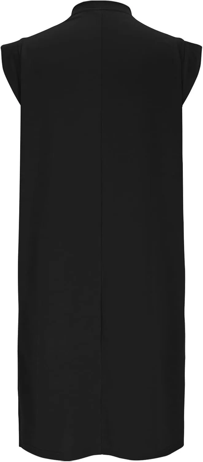 Sinzelimin Women's Pullover Dresses Fashion Solid Color Sleeveless Crewneck Loose Comfy Tank Mini Dress Summer Beach Sundress