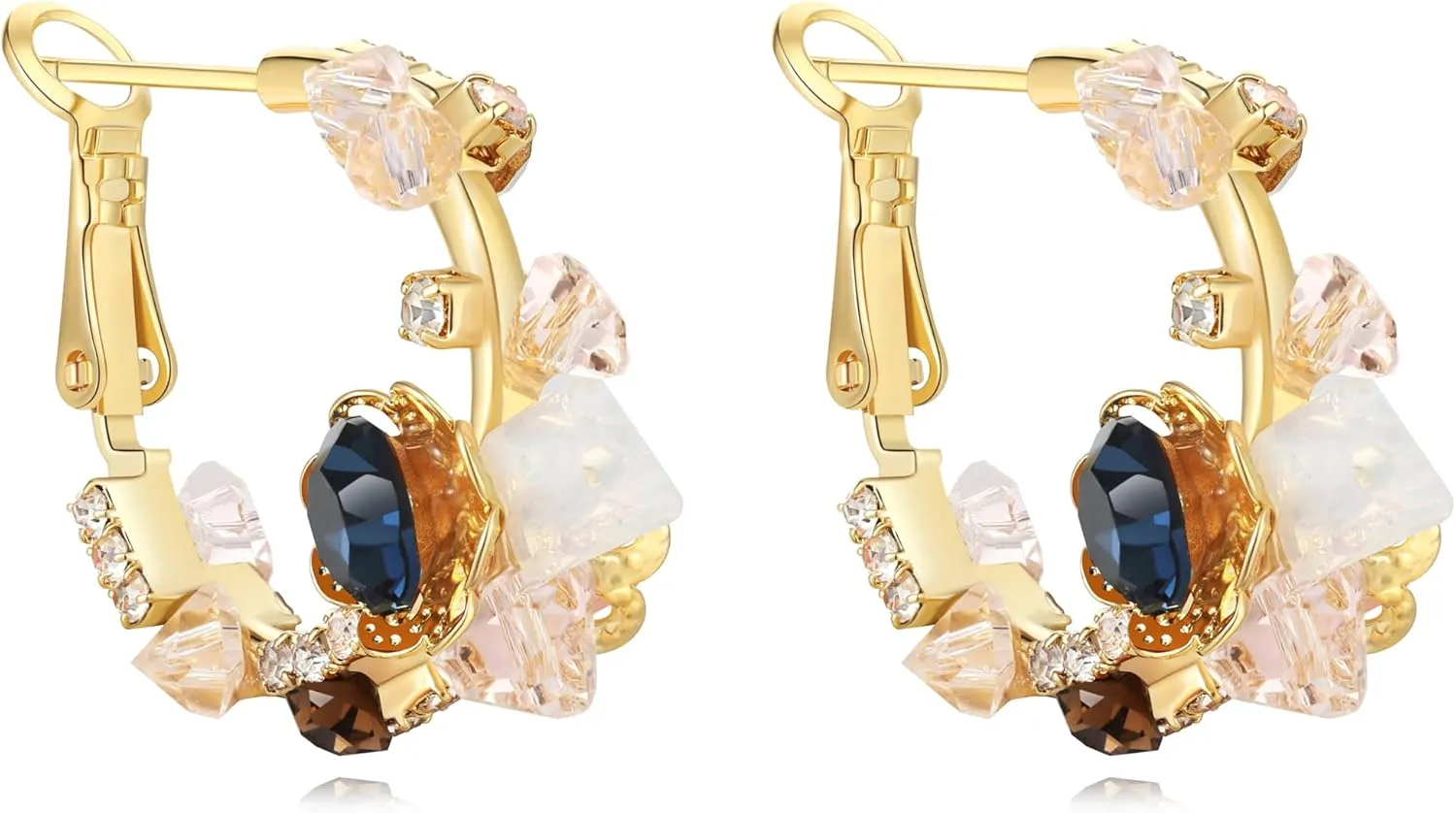 Sixfox Flower Hoop Earrings Gold Earrings for Women 14K Gold Plated Statement Hoops Crystal Earrings for Women