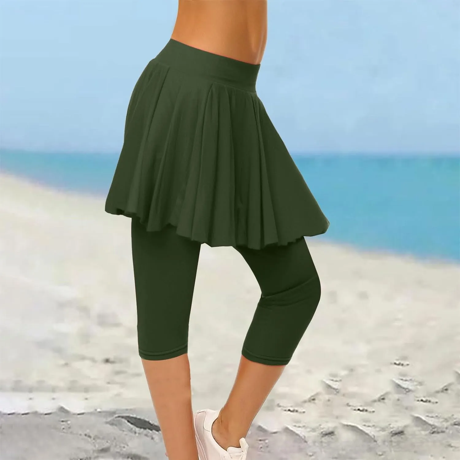 Skirted Leggings for Women 2025 Athletic Tennis Golf Skorts Capris Elastic Waist Workout Gym Yoga Legging with Skirt