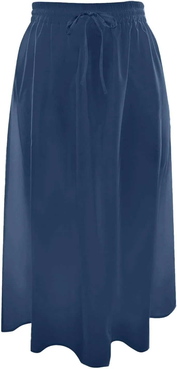 Skirts for Women Mid High Waisted Drawstring Casual Skirt Flowy Elastic Waist Baggy Elegant Trendy Skorts with Pockets