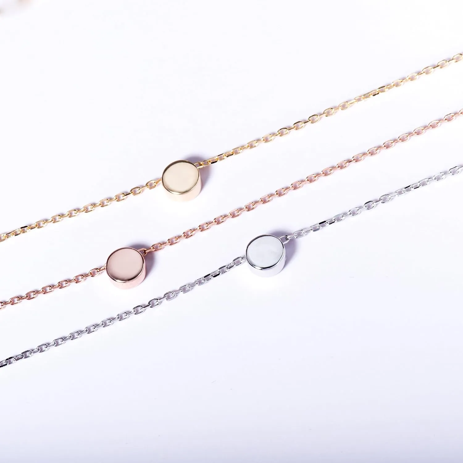 S.Leaf Sterling Silver Tiny Dot Necklace Circle Star Square Heart Necklaces for Women Dainty Necklaces for Women Simple Necklaces for Women