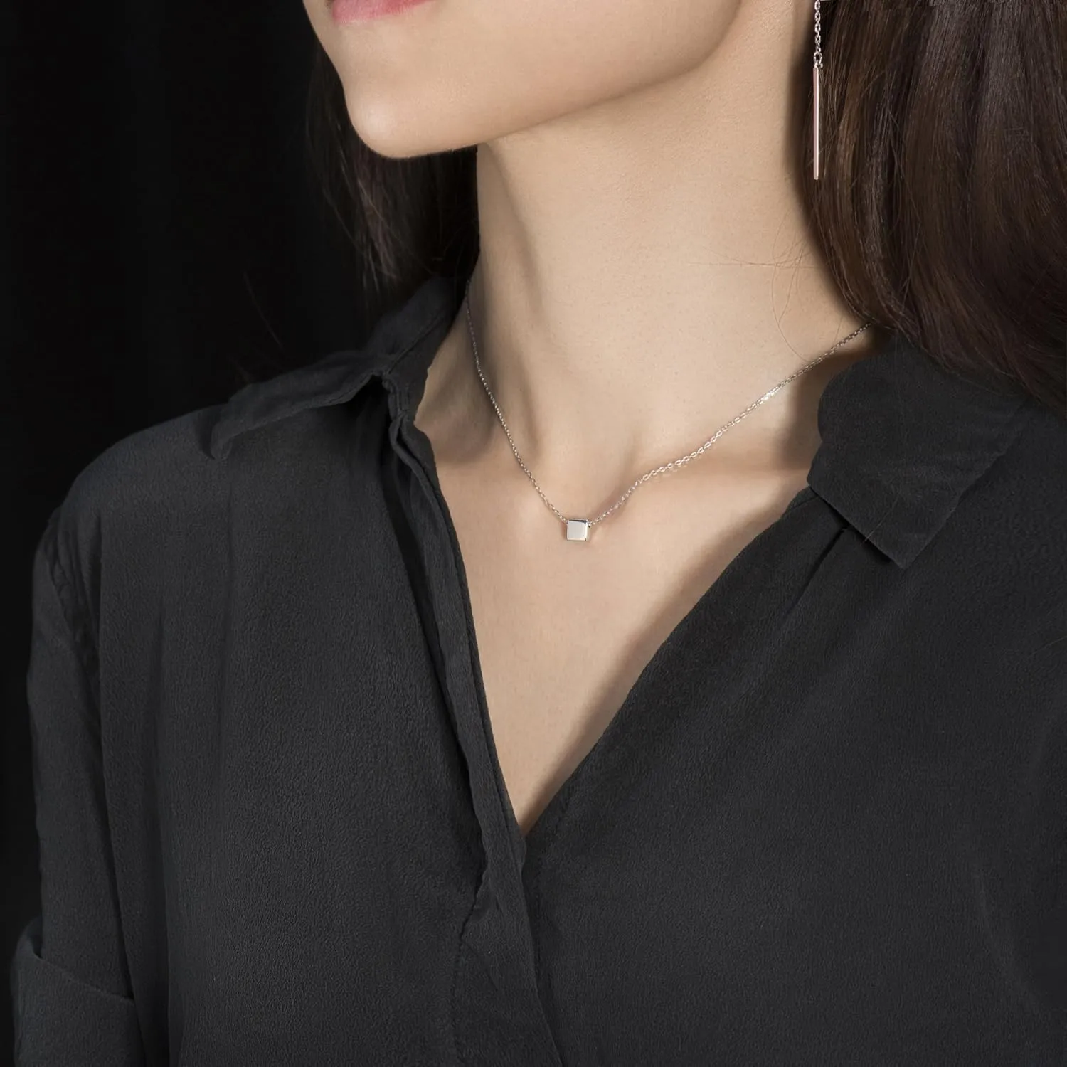 S.Leaf Sterling Silver Tiny Dot Necklace Circle Star Square Heart Necklaces for Women Dainty Necklaces for Women Simple Necklaces for Women