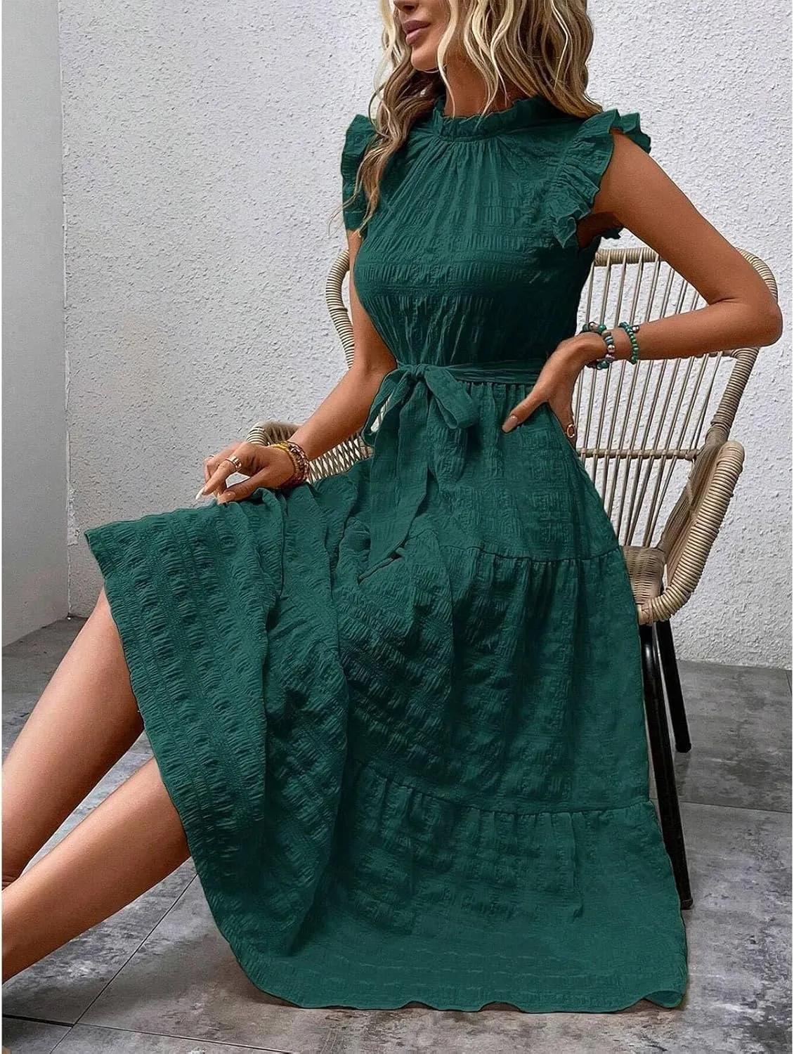 Sleeveless Dresses for Women 2024, Women's Casual Feather V Neck Retro Long Dress Vacation Beach Sun, S XXL