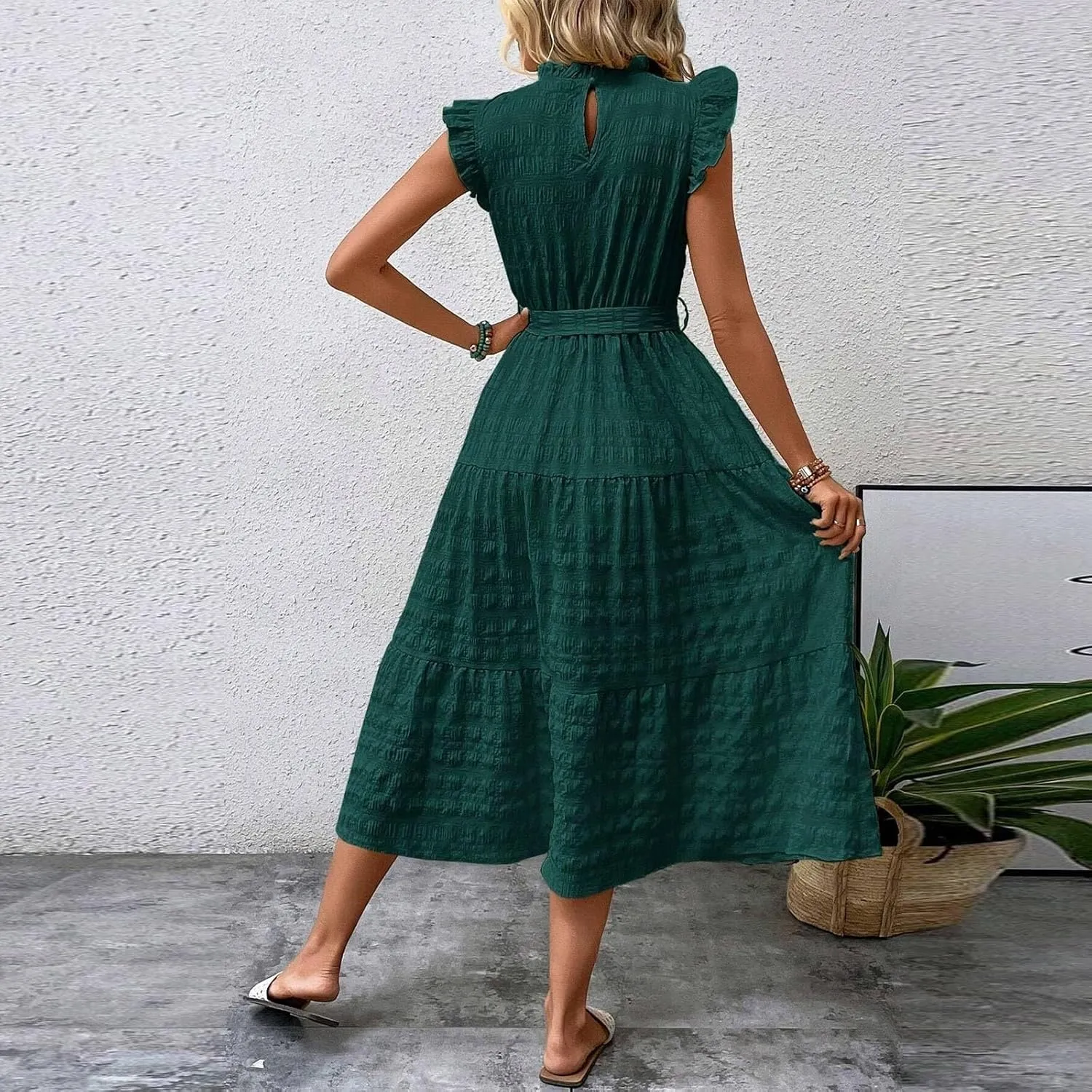 Sleeveless Dresses for Women 2024, Women's Casual Feather V Neck Retro Long Dress Vacation Beach Sun, S XXL
