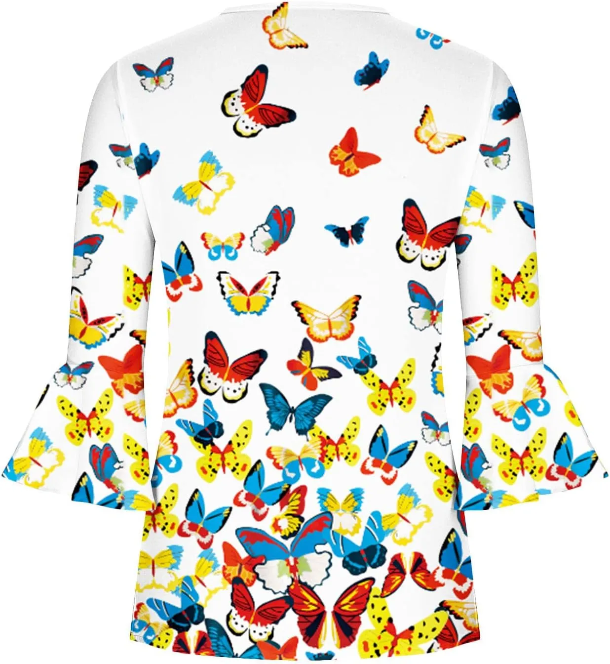 SMIDOW Tunic Tops for Women Loose Fit Spring Henley v Neck Shirt 3/4 Bell Sleeve Bohemian Floral Print t-Shirt Blouse Trendy