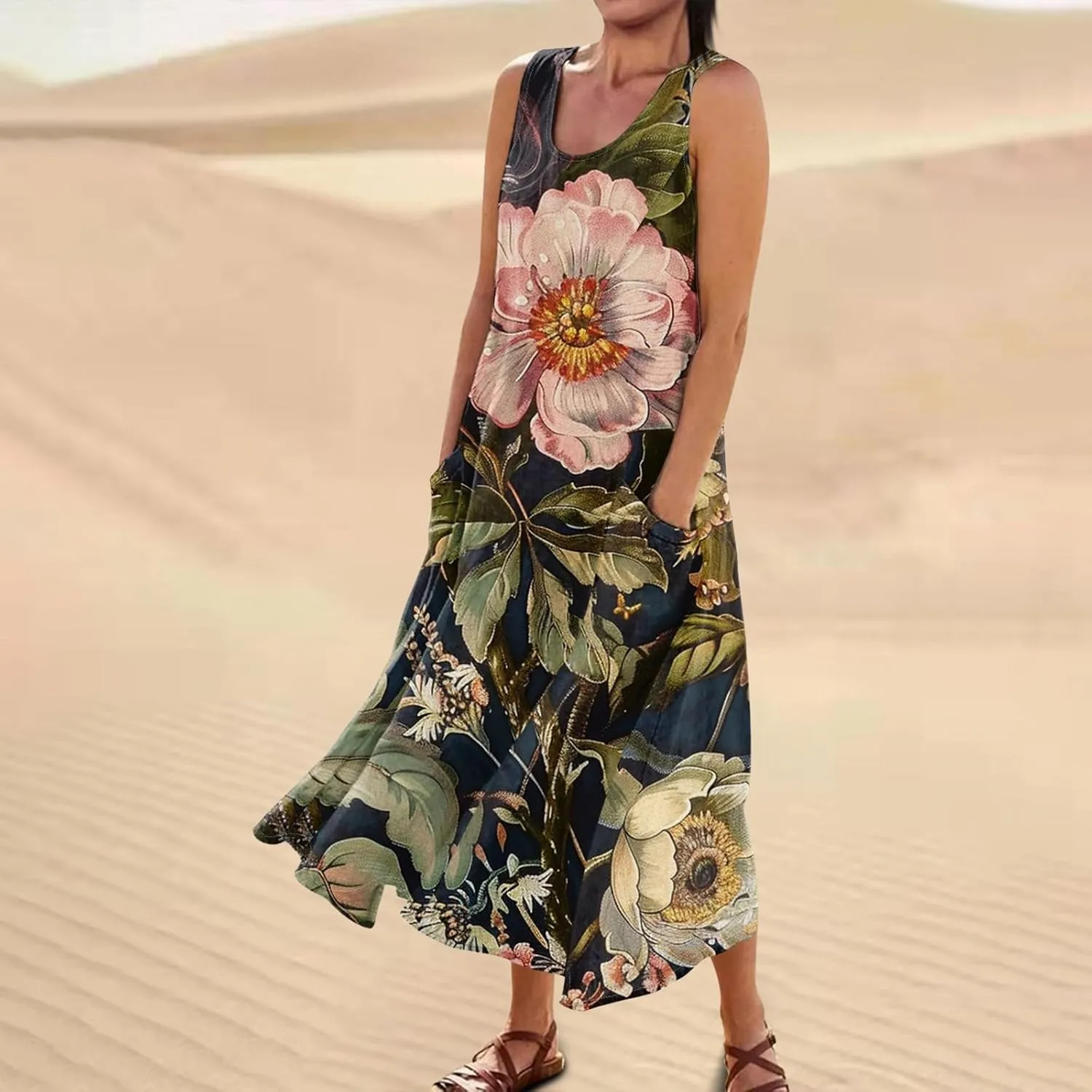 Spring Dresses for Women 2025 Flowy Dress Plus Size Beach Travel Vacation Casual Dress