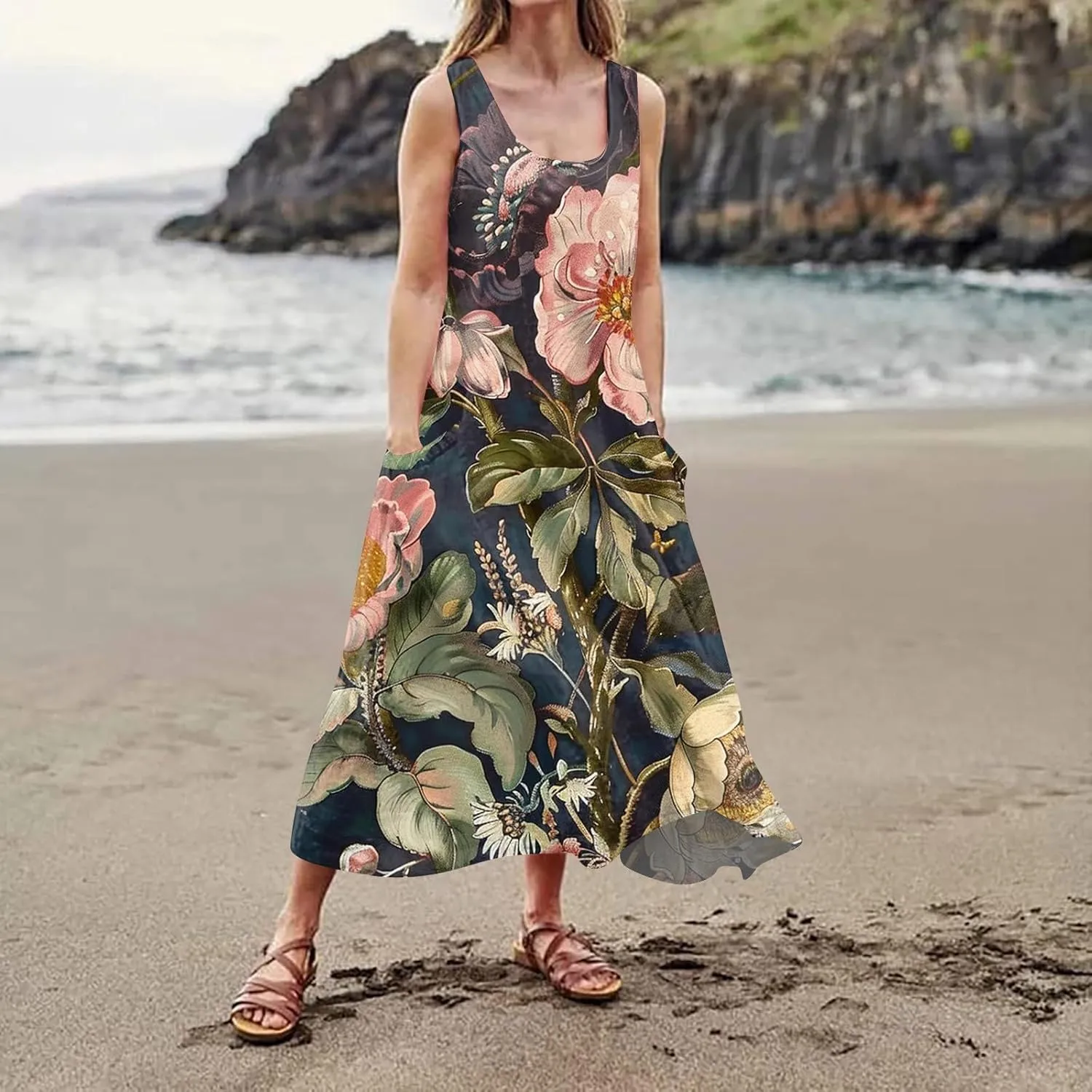 Spring Dresses for Women 2025 Flowy Dress Plus Size Beach Travel Vacation Casual Dress