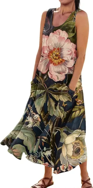 Spring Dresses for Women 2025 Flowy Dress Plus Size Beach Travel Vacation Casual Dress