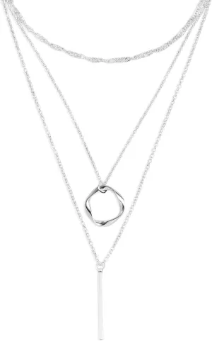 Stacked Silver Necklaces, Stylish Stackable Silver Necklaces Fashion Jewelry Set Gifts Dainty Silver Necklace Stacks Simple Tiered Necklaces for Women Teen Girls