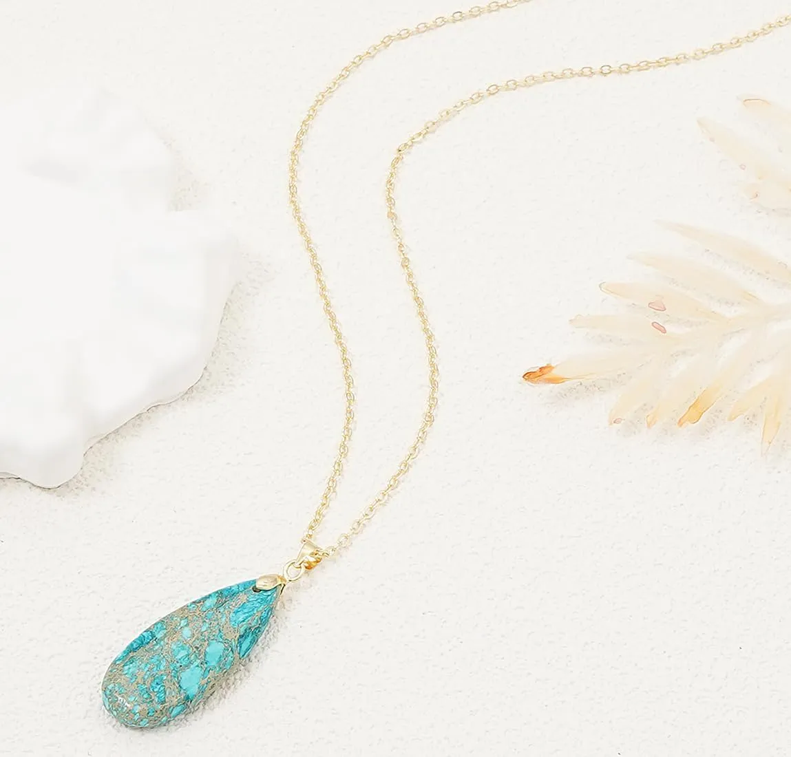 Stone Necklaces for Women Teardrop Gemstone Pendant Necklace 14K Natural Stone Chain Necklaces