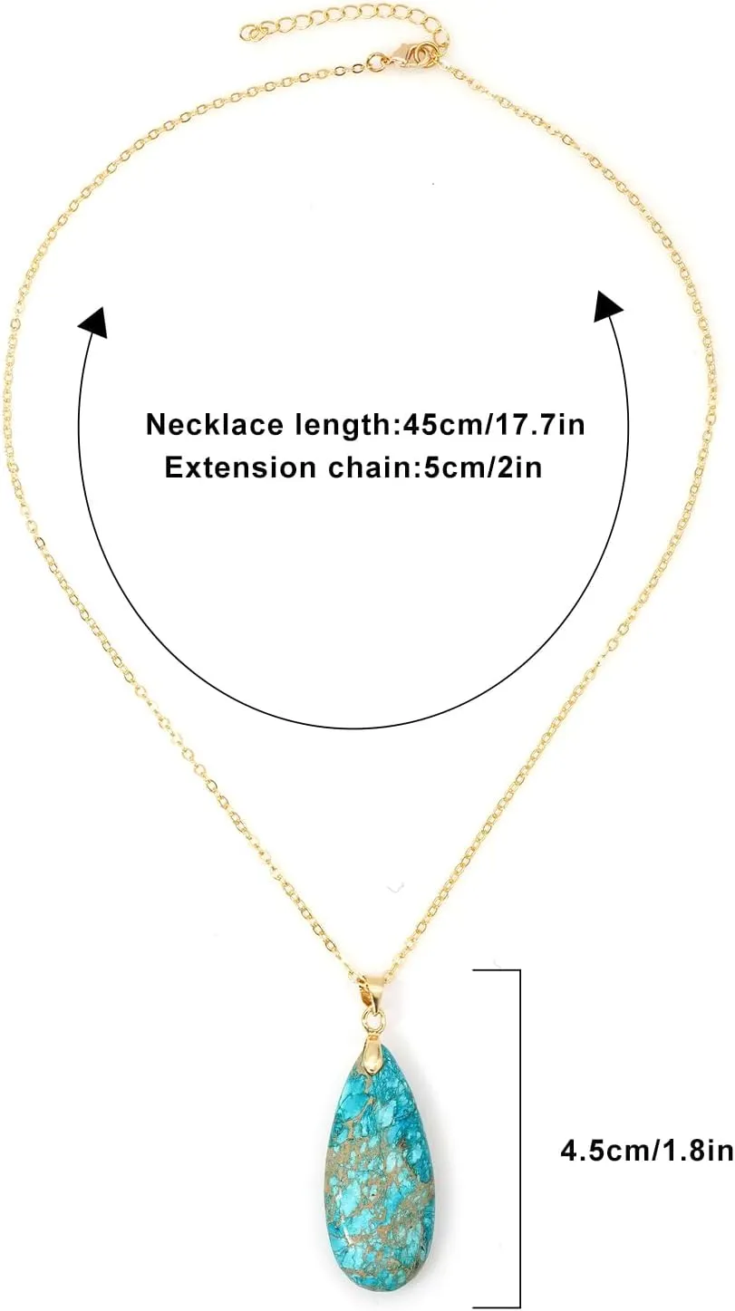 Stone Necklaces for Women Teardrop Gemstone Pendant Necklace 14K Natural Stone Chain Necklaces