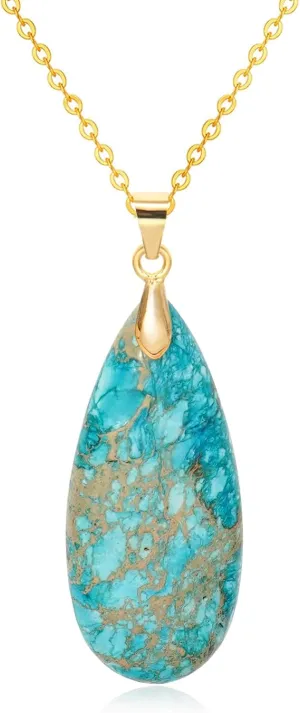 Stone Necklaces for Women Teardrop Gemstone Pendant Necklace 14K Natural Stone Chain Necklaces
