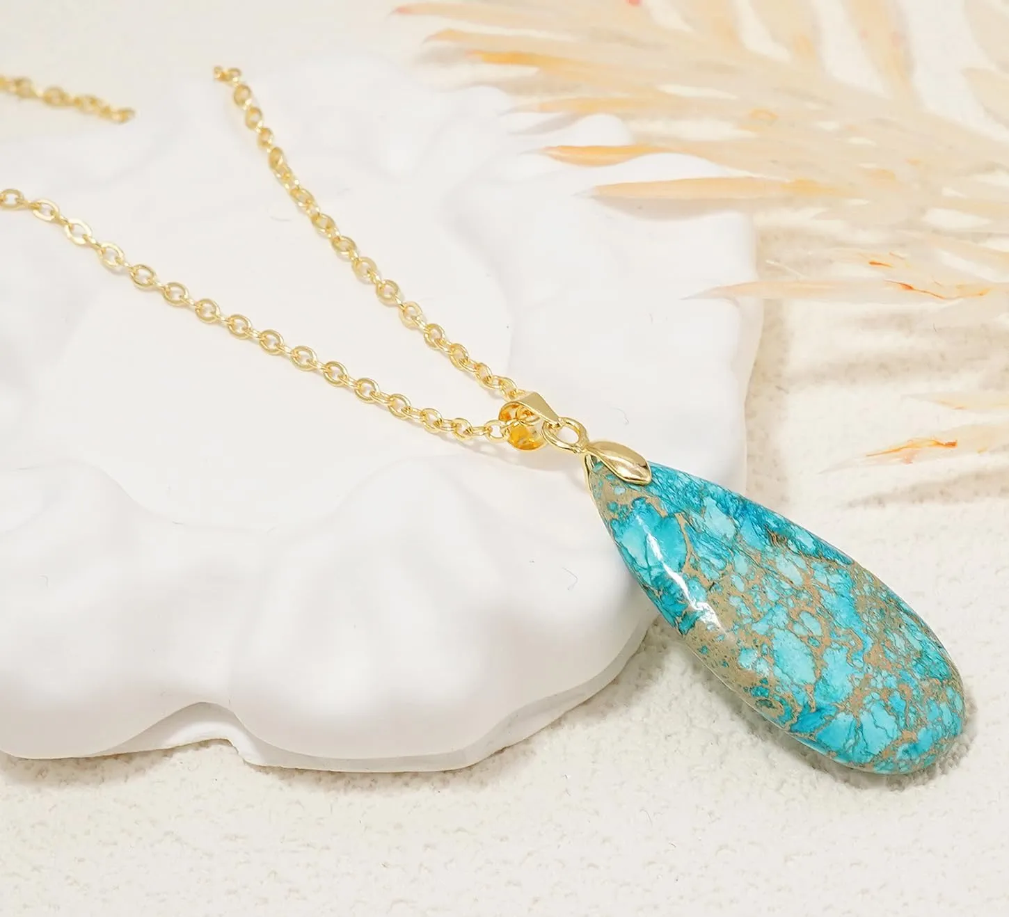Stone Necklaces for Women Teardrop Gemstone Pendant Necklace 14K Natural Stone Chain Necklaces
