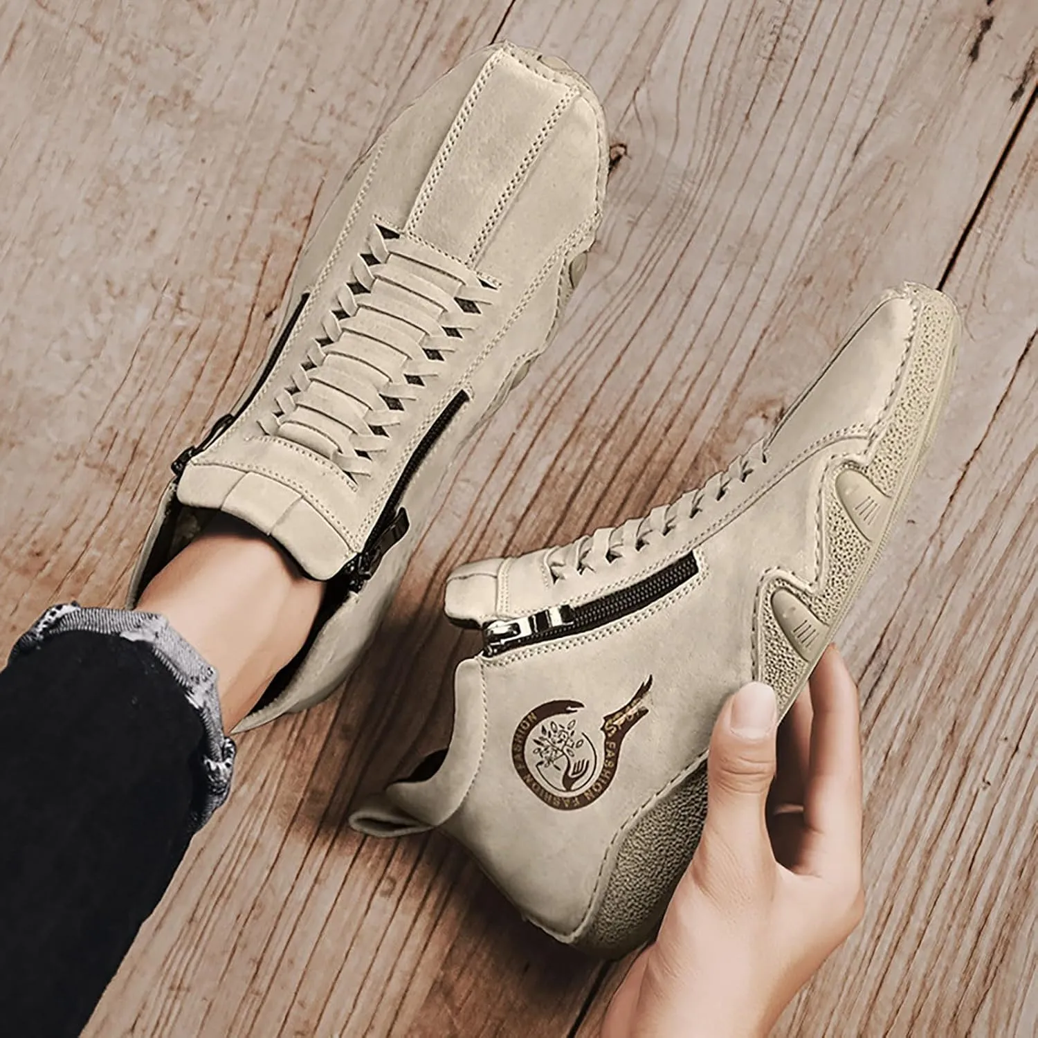 Suede Boots for Men Waterproof Leather Sneakers Casual Non-Slip Walking Shoes Breathable Outdoor Shoes 2024