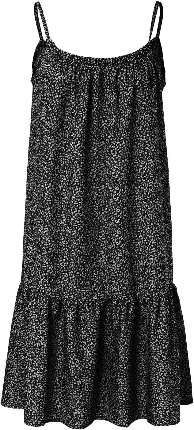 Summer Dresses for Women 2024 Floral Printed Ruffle Hem Spaghetti Sundresses Sleeveless Crewneck Beach Midi Dress