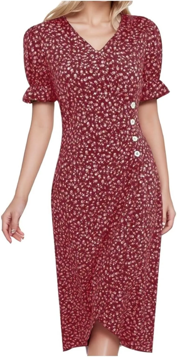 Summer Dresses for Women 2024 Short Sleeve V Neck Wrap Dress Casual Midi Sundresses Sleeve Ruffle Dress Casual Mini Dresses