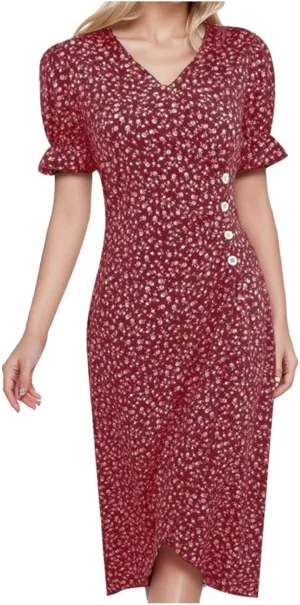 Summer Dresses for Women 2024 Short Sleeve V Neck Wrap Dress Casual Midi Sundresses Sleeve Ruffle Dress Casual Mini Dresses
