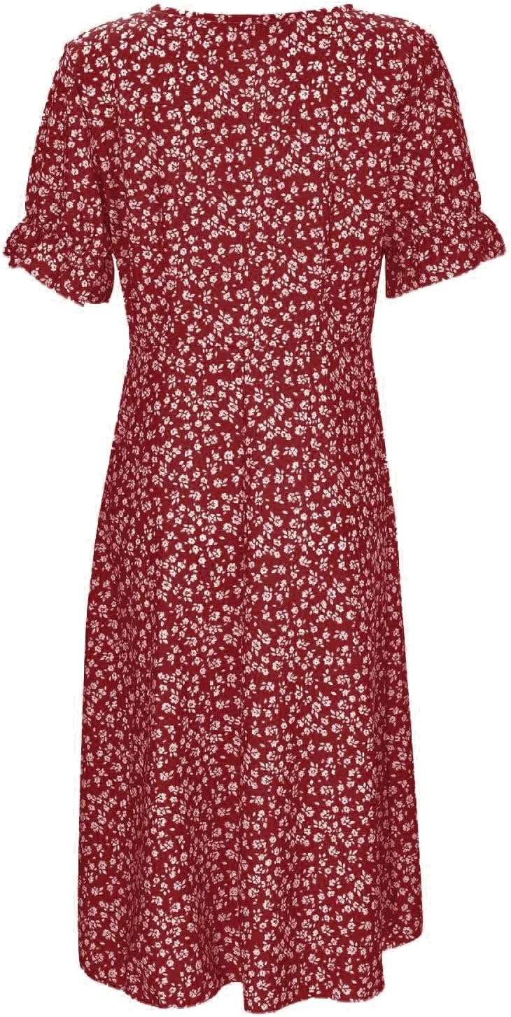 Summer Dresses for Women 2024 Short Sleeve V Neck Wrap Dress Casual Midi Sundresses Sleeve Ruffle Dress Casual Mini Dresses
