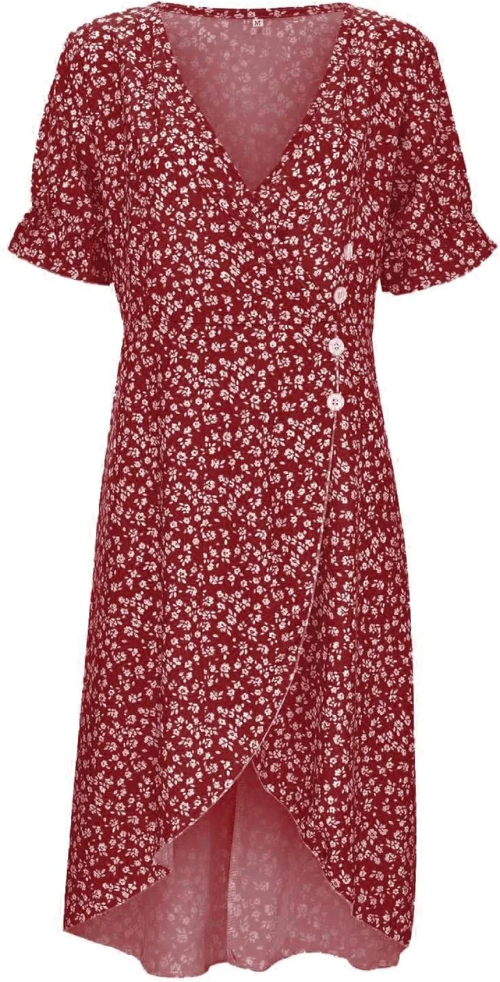 Summer Dresses for Women 2024 Short Sleeve V Neck Wrap Dress Casual Midi Sundresses Sleeve Ruffle Dress Casual Mini Dresses