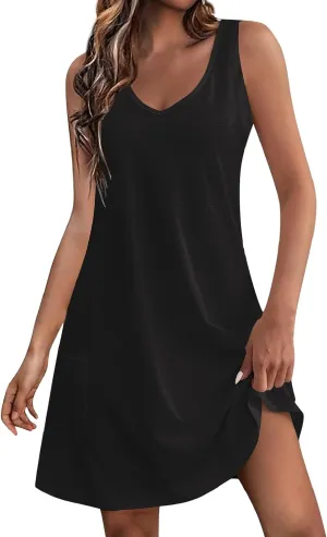 Summer Dresses for Women 2024 Women's Beach Casual Sleeveless Floral Print Boho Tank Dress Loose Sundress with Pocket