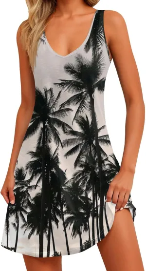 Summer Dresses for Women 2025 Casual V Neck Sleeveless Sundresses Boho Tank Dress Beach Dresses with Pockets