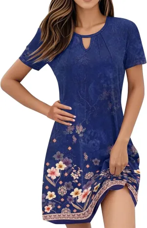 Summer Dresses for Women 2025 Crew Neck Short Sleeve Mini Dress for Women Sexy Flowy Skirt Trendy Clothes Sundress