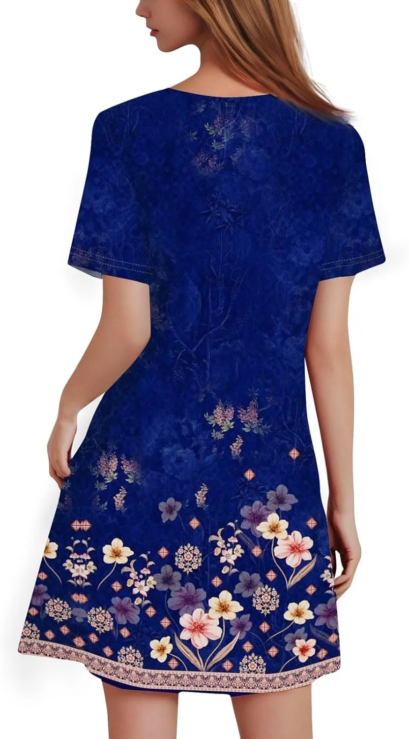 Summer Dresses for Women 2025 Crew Neck Short Sleeve Mini Dress for Women Sexy Flowy Skirt Trendy Clothes Sundress