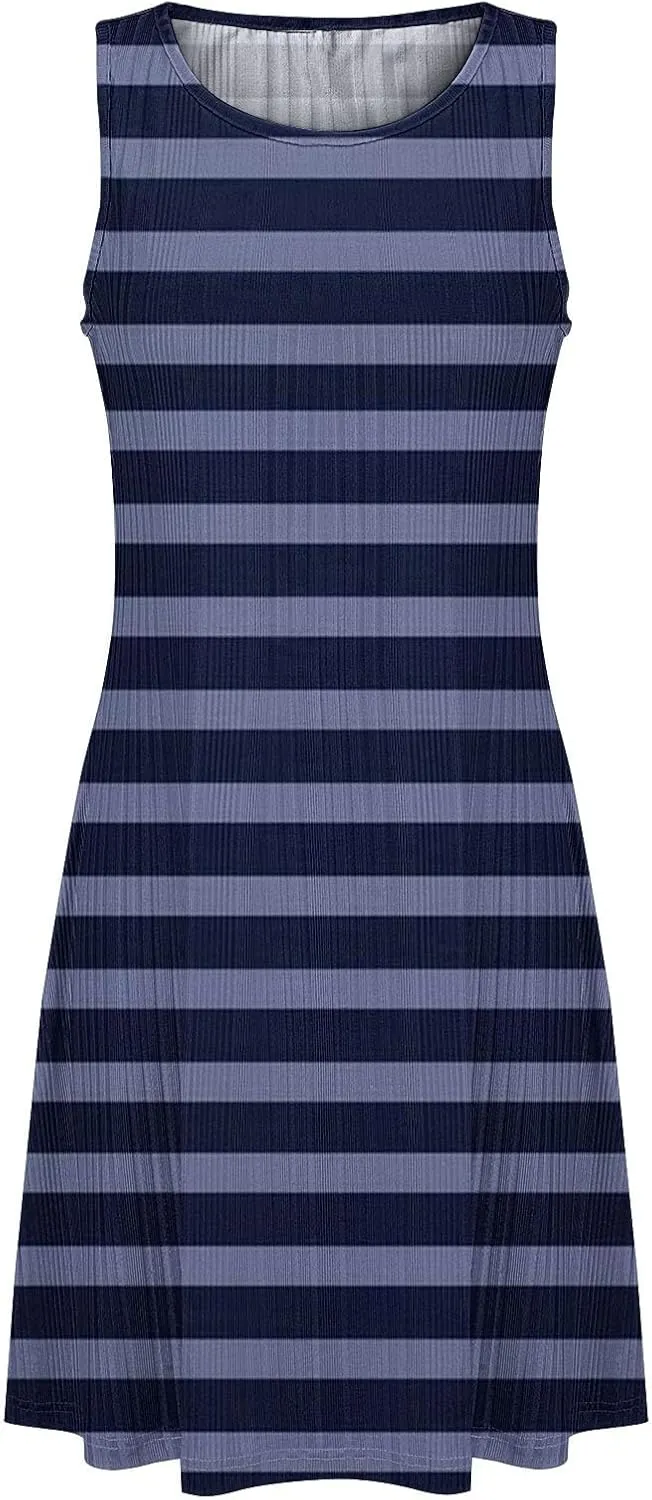 Summer Dresses for Women 2025 Loose Beach Vacation Casual Crew Neck Casual Boho Dress Sleeveless Sundresses with Pockets