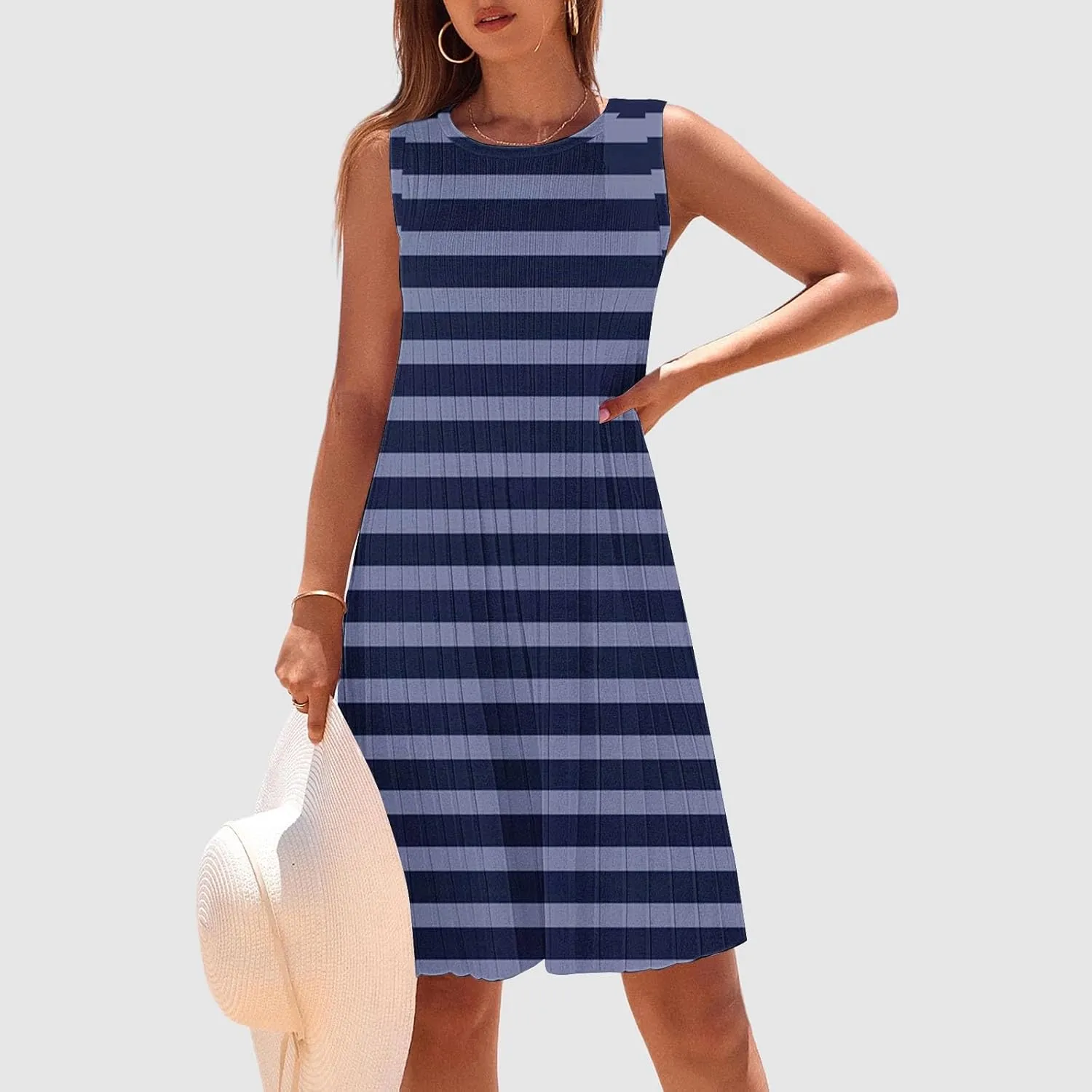 Summer Dresses for Women 2025 Loose Beach Vacation Casual Crew Neck Casual Boho Dress Sleeveless Sundresses with Pockets