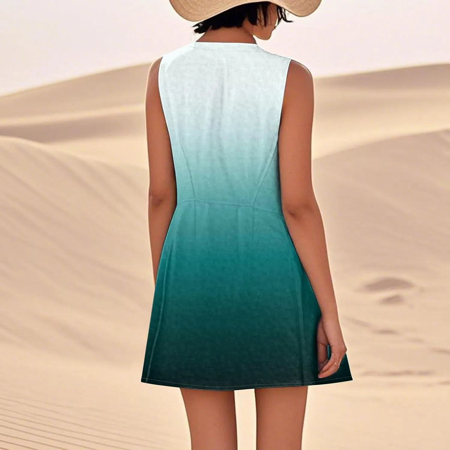 Summer Dresses for Women 2025 Loose Casual Tank Dress Sleeveless U Neck Sundresses Beach T Shirt Dress with Pockets