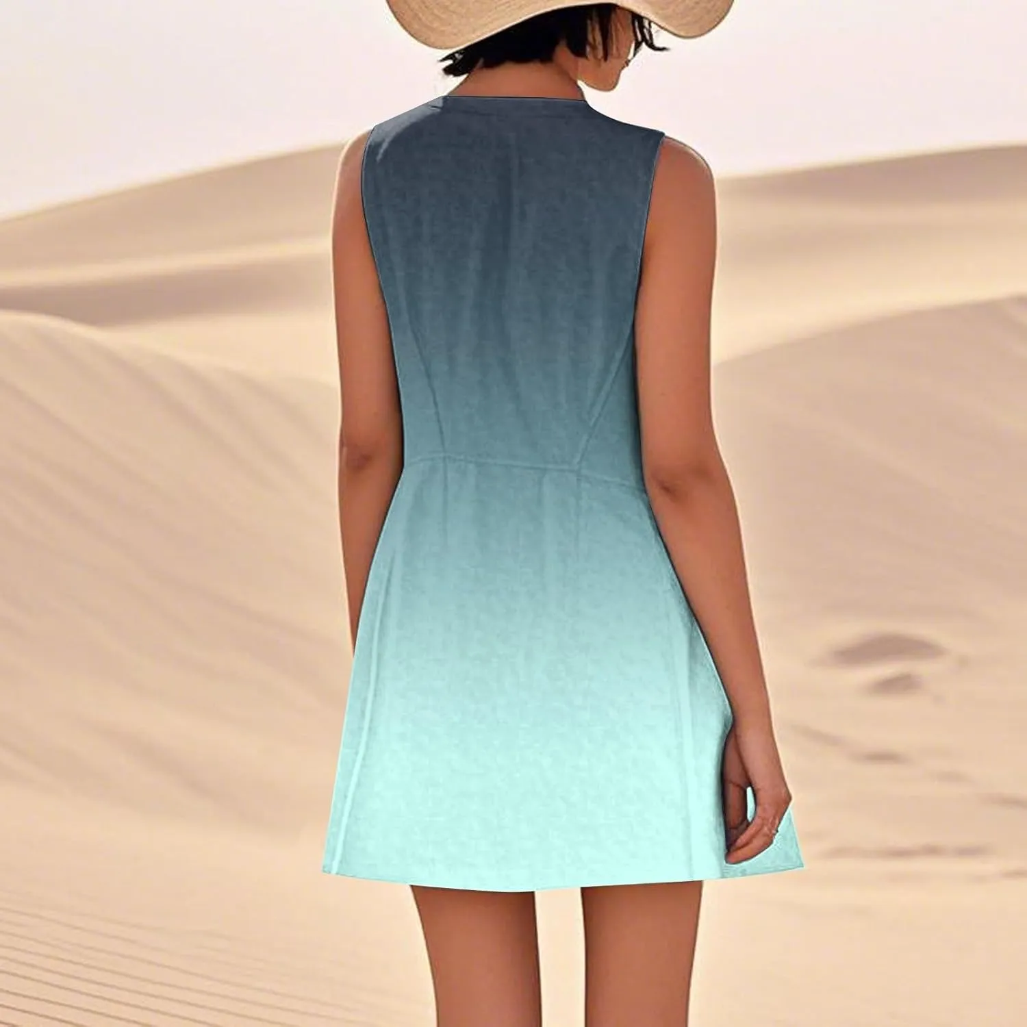 Summer Dresses for Women 2025 Loose Casual Tank Dress Sleeveless U Neck Sundresses Beach T Shirt Dress with Pockets