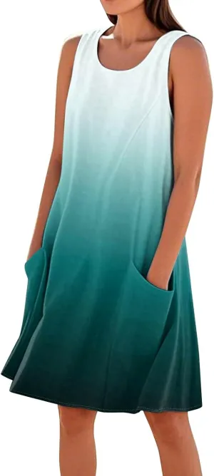 Summer Dresses for Women 2025 Loose Casual Tank Dress Sleeveless U Neck Sundresses Beach T Shirt Dress with Pockets