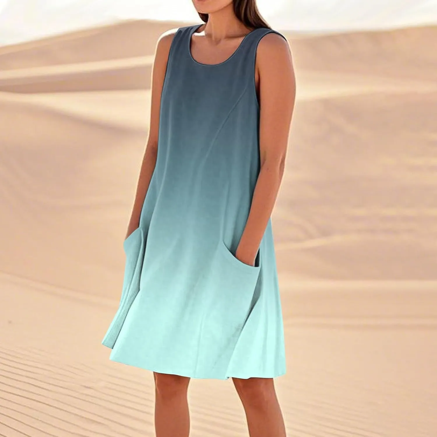 Summer Dresses for Women 2025 Loose Casual Tank Dress Sleeveless U Neck Sundresses Beach T Shirt Dress with Pockets