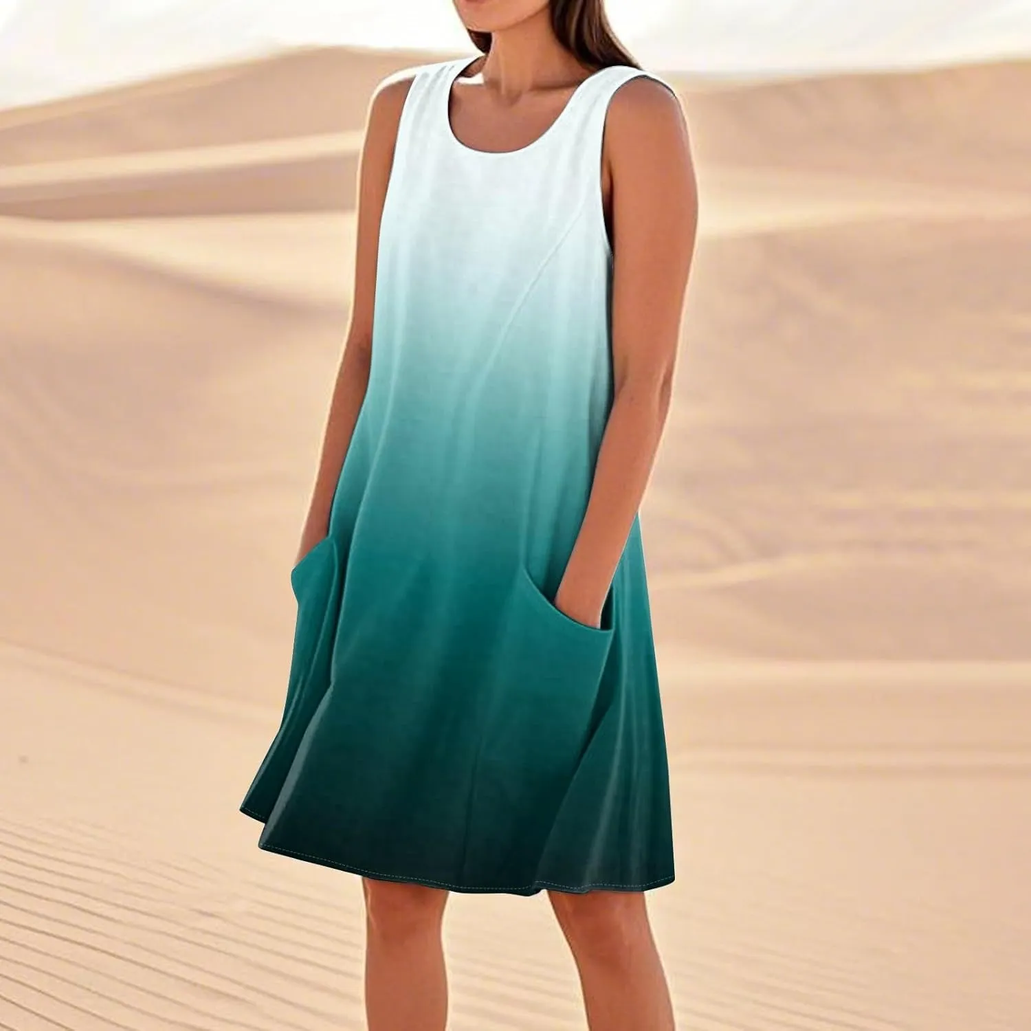 Summer Dresses for Women 2025 Loose Casual Tank Dress Sleeveless U Neck Sundresses Beach T Shirt Dress with Pockets