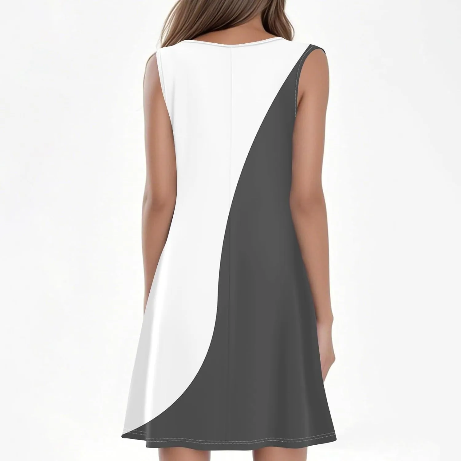 Summer Dresses for Women 2025 Sleeveless Casual Sundresses O Neck Loose Pleated Front Tank Dress Floral T Shirt Dresses