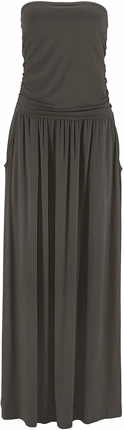 Summer Dresses for Women 2025 Strapless Tube Top Maxi Dress Flowy Pleated Long Dress Off Shoulder Boho Beach Party Sundress